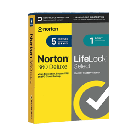 Norton 360 Deluxe with LifeLock Select – 1-Year / 5-Device – USA/Canada